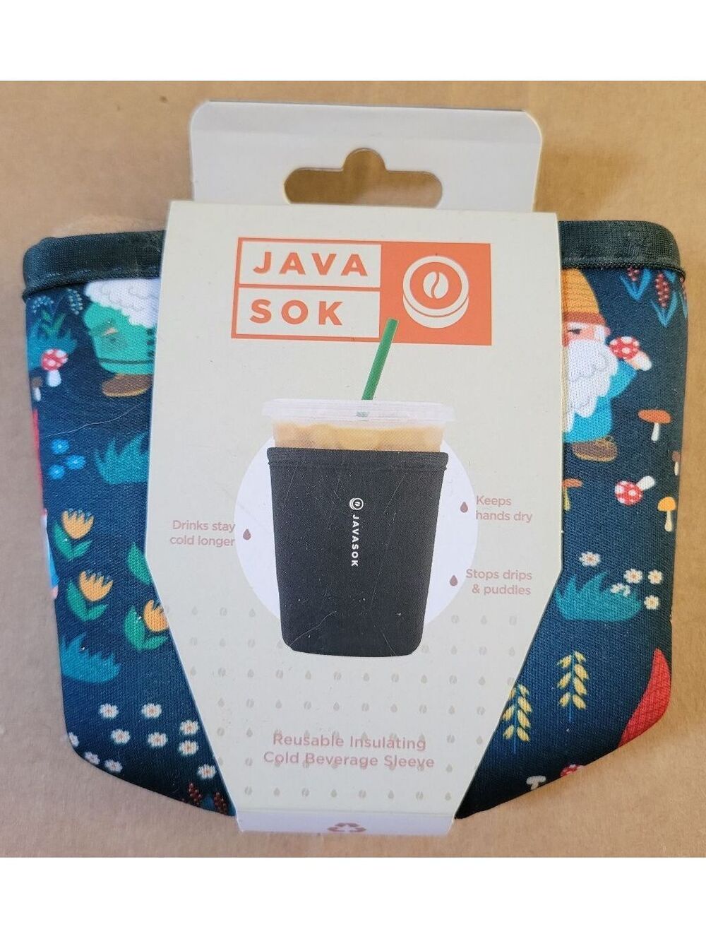 JavaSok Mushroom Meadow Small Reusable Insulating Cold Beverage Sleeve 16-20oz